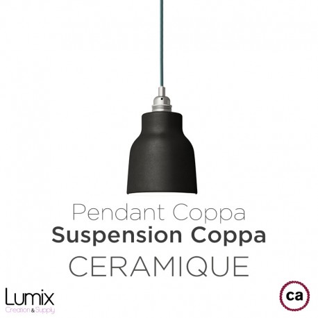 Suspension COPPA forme cloche en céramique Bleu de Cobalt fait main