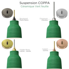 Suspension COPPA forme vase en céramique finition vert feuille