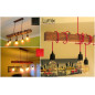 Poutre lumineuse bois de chêne massif 6 lampes douilles porcelaines noires 220V - environ 100 cm de long sur 7 x 7cm
