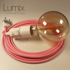 Lampe baladeuse E27 câble textile ZIG ZAG FUSCHIA, douille thermoplastique avec interrupteur intégré