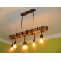 Poutre lumineuse bois de chêne massif 6 lampes douilles porcelaines noires 220V - environ 100 cm de long sur 7 x 7cm
