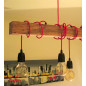 Poutre lumineuse bois de chêne massif 6 lampes douilles porcelaines noires 220V - environ 100 cm de long sur 7 x 7cm