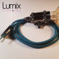 Lampe à suspendre douille vintage métal Perle noire de Tahiti avec interrupteur rotatif intégré et câble bleu lagon