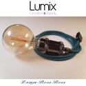 Hanging lamp with vintage Tahitian black pearl metal socket with integrated rotary switch and lagoon blue cable