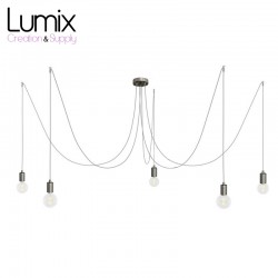 Pendant light multiple OCTOPUS 5 finition inox satiné - Câble textile souple