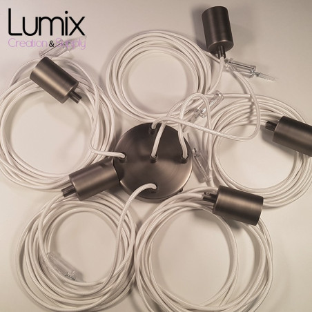 Suspension multiple OCTOPUS 5 finition inox satiné prestige - Câble textile souple