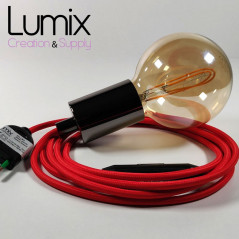 Lampe à suspendre type baladeuse porte-douille métal lisse Perle noire