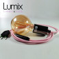 Lampe à suspendre type baladeuse porte-douille métal lisse Perle noire - Câble textile rose