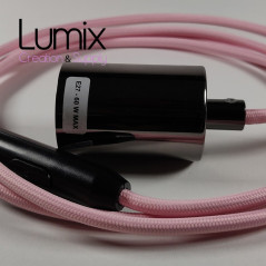 Lampe à suspendre type baladeuse porte-douille métal lisse Perle noire - Câble textile rose