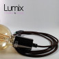 Lampe à suspendre type baladeuse porte-douille métal lisse Perle noire de Tahiti - Câble textile marron.