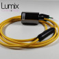 Lampe à suspendre type baladeuse porte-douille métal lisse Perle noire de Tahiti - Câble textile jaune. Lampe à suspendre type baladeuse porte-douille métal lisse Perle noire de Tahiti - Câble textile jaune.