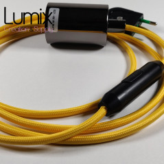 Lampe à suspendre type baladeuse porte-douille métal lisse Perle noire de Tahiti - Câble textile jaune.