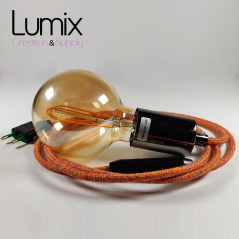 Lampe à suspendre type baladeuse porte-douille métal lisse Perle noire de Tahiti - Câble textile indian.