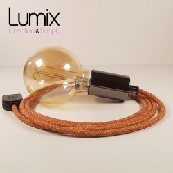 Hanging lamp type smooth metal socket holder Tahitian black pearl - Indian textile cable.