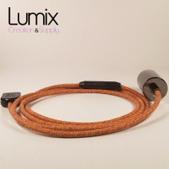 Lampe à suspendre type baladeuse porte-douille métal lisse Perle noire de Tahiti - Câble textile indian.