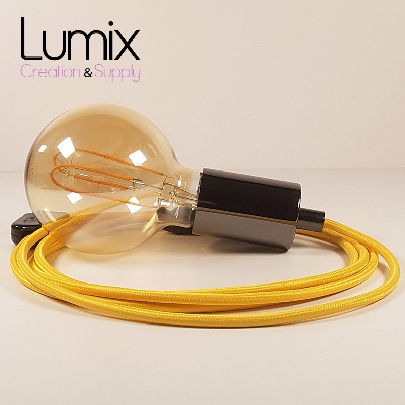 Hanging lamp type smooth metal socket holder Tahitian black pearl Yellow textile cable