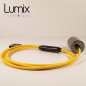 Lampe à suspendre type baladeuse porte-douille métal lisse Perle noire de Tahiti - Câble textile jaune. Lampe à suspendre type baladeuse porte-douille métal lisse Perle noire de Tahiti - Câble textile jaune.