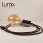 Lampe à suspendre type baladeuse porte-douille métal lisse Perle noire de Tahiti - Câble textile marron.