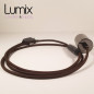Lampe à suspendre type baladeuse porte-douille métal lisse Perle noire de Tahiti - Câble textile marron.