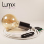 Lampe à suspendre type baladeuse porte-douille métal lisse Perle noire - Câble textile blanc Lampe à suspendre type baladeuse porte-douille métal lisse Perle noire - Câble textile blanc