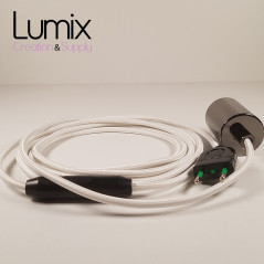 Lampe à suspendre type baladeuse porte-douille métal lisse Perle noire - Câble textile blanc