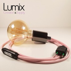 Hanging lamp type smooth metal socket holder Black pearl - Pink textile cable