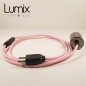 Lampe à suspendre type baladeuse porte-douille métal lisse Perle noire - Câble textile rose