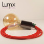 Lampe à suspendre type baladeuse porte-douille métal lisse Perle noire de Tahiti - Câble textile rouge.