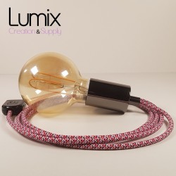 Lampe à suspendre type baladeuse porte-douille métal lisse Perle noire de Tahiti - Câble textile Pixel