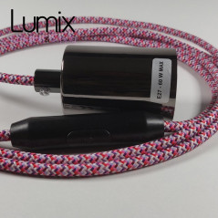 Lampe à suspendre type baladeuse porte-douille métal lisse Perle noire de Tahiti - Câble textile Pixel