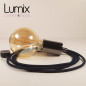 Lampe à suspendre type baladeuse porte-douille métal lisse Perle noire de Tahiti - Câble textile Bleu foncé effet soie Lampe à suspendre type baladeuse porte-douille métal lisse Perle noire de Tahiti - Câble textile Bleu foncé effet soie