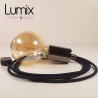 Lampe à suspendre type baladeuse porte-douille métal lisse Perle noire de Tahiti - Câble textile Bleu foncé effet soie