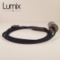 Lampe à suspendre type baladeuse porte-douille métal lisse Perle noire de Tahiti - Câble textile Bleu foncé effet soie Lampe à suspendre type baladeuse porte-douille métal lisse Perle noire de Tahiti - Câble textile Bleu foncé effet soie