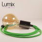 Lampe à suspendre type baladeuse porte-douille métal lisse Perle noire de Tahiti - Câble textile Vert Lime effet soie Lampe à suspendre type baladeuse porte-douille métal lisse Perle noire de Tahiti - Câble textile Vert Lime effet soie