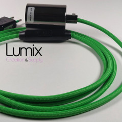 Lampe à suspendre type baladeuse porte-douille métal lisse Perle noire de Tahiti - Câble textile Vert Lime effet soie