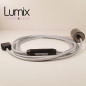Lampe à suspendre type baladeuse porte-douille métal lisse Perle noire de Tahiti - Câble textile Argent effet soie Lampe à suspendre type baladeuse porte-douille métal lisse Perle noire de Tahiti - Câble textile Argent effet soie