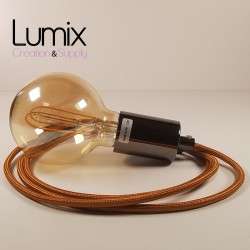 Hanging lamp type smooth metal socket holder Tahitian black pearl - Whiskey silk effect textile cable