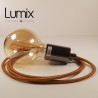 Lampe à suspendre type baladeuse porte-douille métal lisse Perle noire de Tahiti - Câble textile Whiskey effet soie