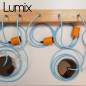 Poutre lumineuse bois de chêne massif 6 lampes douilles porcelaines noires 220V - environ 100 cm de long sur 7 x 7cm