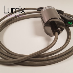Lampe à suspendre type baladeuse porte-douille métal lisse Perle noire de Tahiti - Câble textile Gris effet soie