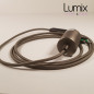 Lampe à suspendre type baladeuse porte-douille métal lisse Inox satinée - Câble textile Gris effet soie Lampe à suspendre type baladeuse porte-douille métal lisse Inox satinée - Câble textile Gris effet soie