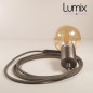 Lampe à suspendre type baladeuse porte-douille métal lisse Inox satinée - Câble textile Gris effet soie Lampe à suspendre type baladeuse porte-douille métal lisse Inox satinée - Câble textile Gris effet soie