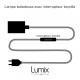 Lampe à suspendre type baladeuse porte-douille métal lisse Inox satinée - Câble textile Gris effet soie