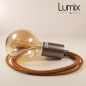 Lampe à suspendre type baladeuse porte-douille métal lisse Inox satiné - Câble textile Whiskey effet soie Lampe à suspendre type baladeuse porte-douille métal lisse Inox satiné - Câble textile Whiskey effet soie