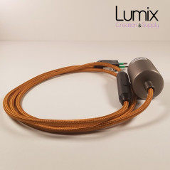 Lampe à suspendre type baladeuse porte-douille métal lisse Inox satiné - Câble textile Whiskey effet soie