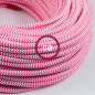 Lampe à suspendre type baladeuse porte-douille métal lisse Inox satiné - Câble textile zig-zag Fuchsia effet soie Lampe à suspendre type baladeuse porte-douille métal lisse Inox satiné - Câble textile zig-zag Fuchsia effet soie