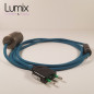 Lampe à suspendre type baladeuse porte-douille métal lisse Inox satiné - Câble textile Bleu Lagon coton
