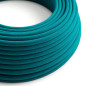 Lampe à suspendre type baladeuse porte-douille métal lisse Inox satiné - Câble textile Bleu Lagon coton