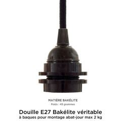 Suspension multiple OCTOPUS 5  douille bakélite noire à bagues - Câble textile souple couleur et tye au choix