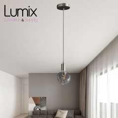 Suspension simple porte-douille et rosace inox satiné